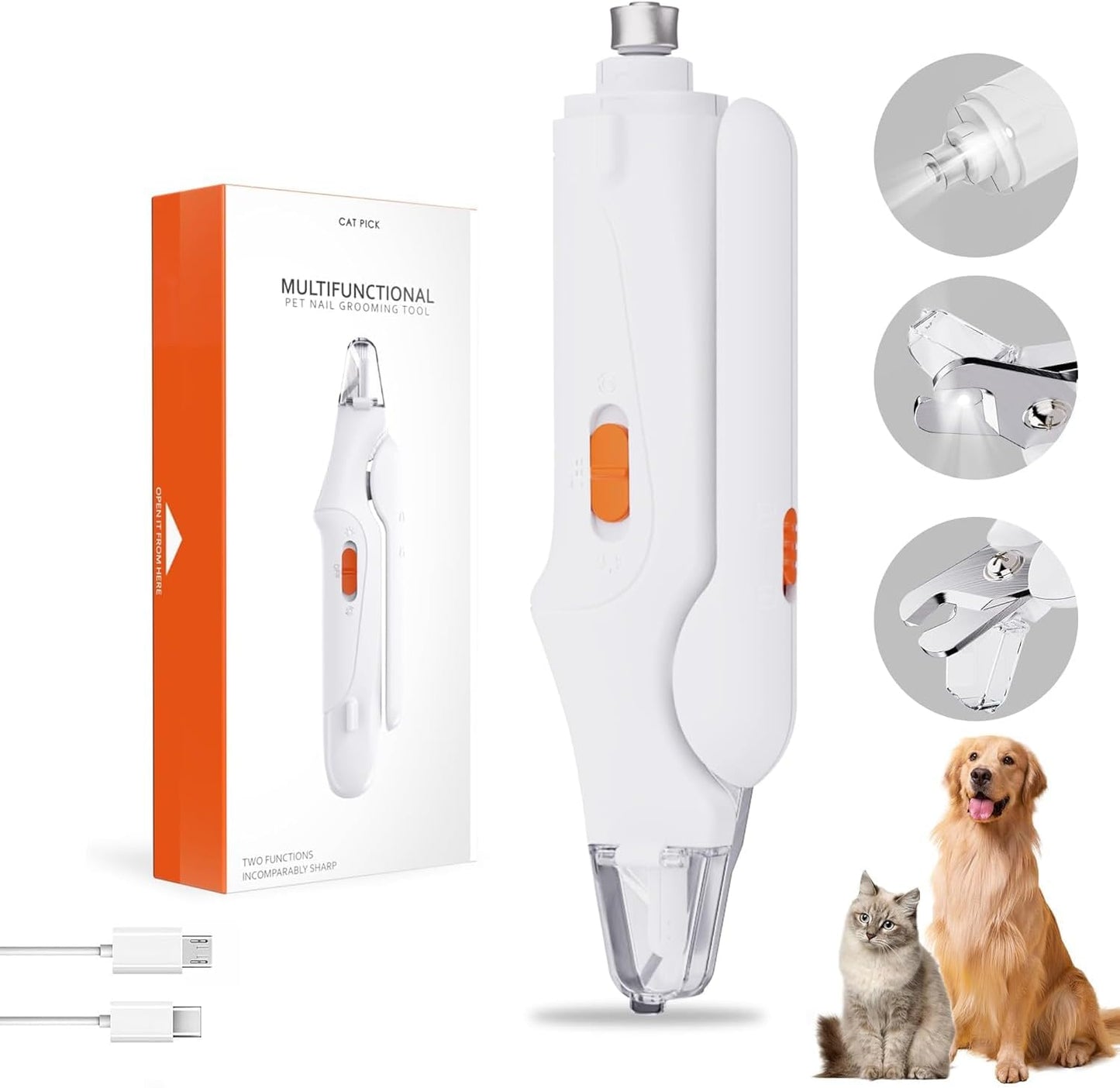 3-in-1 LED Nail Clippers with Grinder for Cats & Dogs