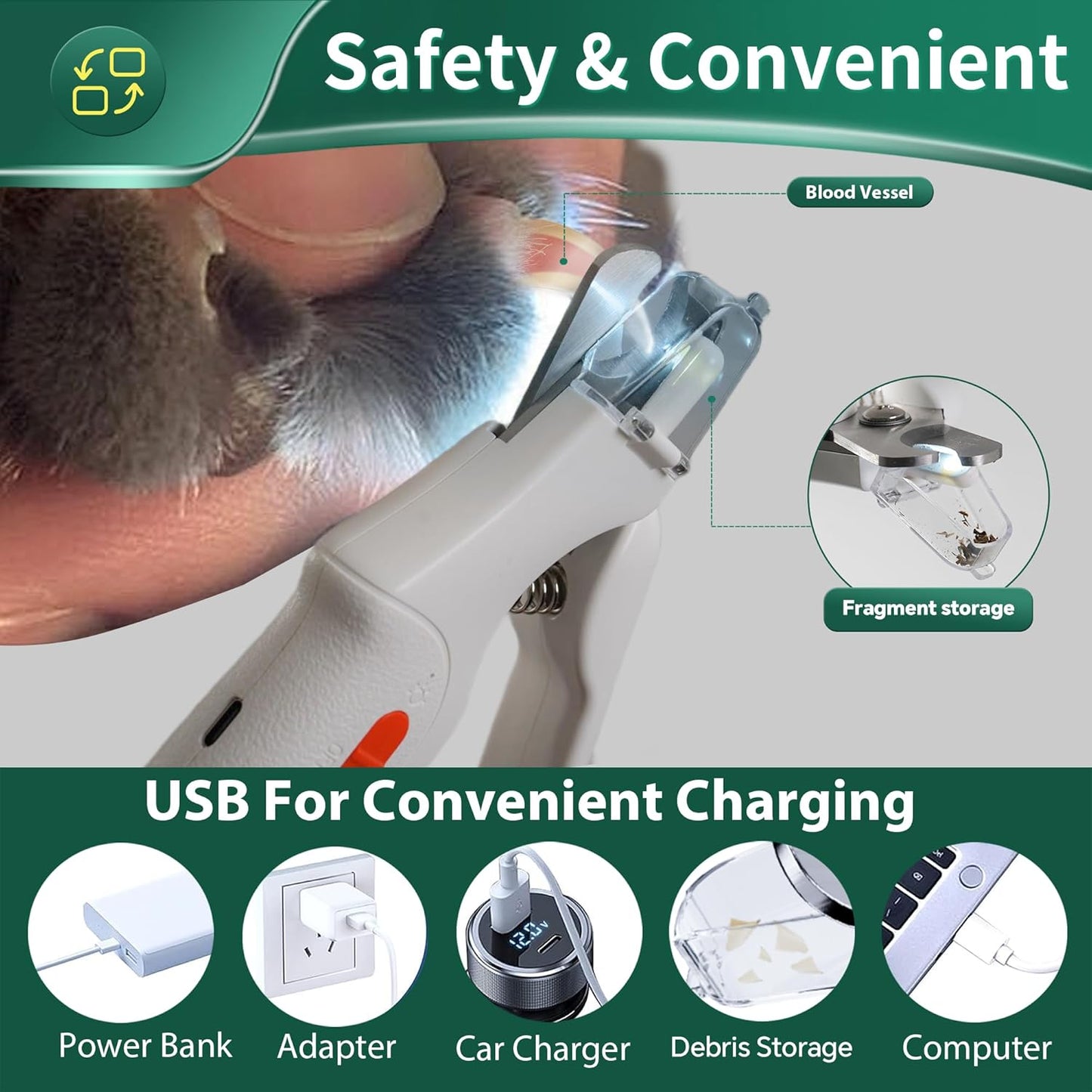3-in-1 LED Nail Clippers with Grinder for Cats & Dogs